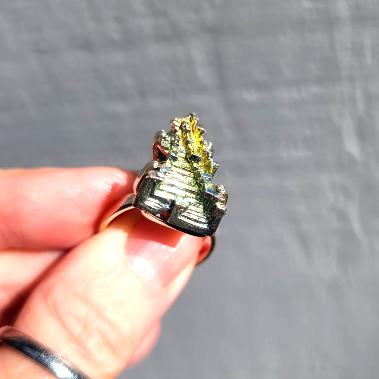 Bismuth Prism Sterling Natural Specimen Ring Sz9